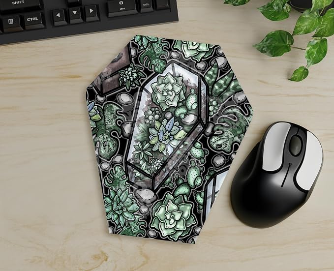 Plant Witch Coffin Shaped mousepad, Non Slip, handmade mouse pad, gothic computer accessory, office desk item, Birthday gift, Alternative decor
