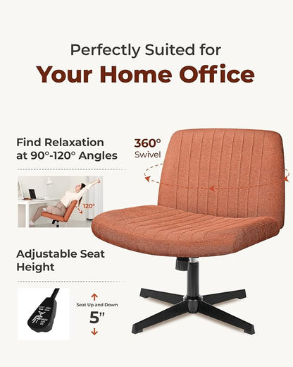NEO Chair Criss Cross Chair No Wheels, Armless Cross Legged Office Desk Chair, Vanity Makeup Fabric Computer Comfy Adjustable Swivel Ergonomic Living Bedroom for Home Office (Fabric Brown)