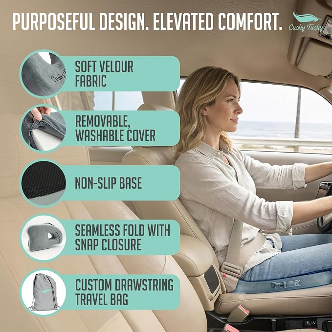 Cushy Tushy Premium Foldable Piriformis Seat Cushion - Piriformis Pain and Sciatic Pain Relief Cushion - for Home & Office Use, Perfect for Travel or Driving