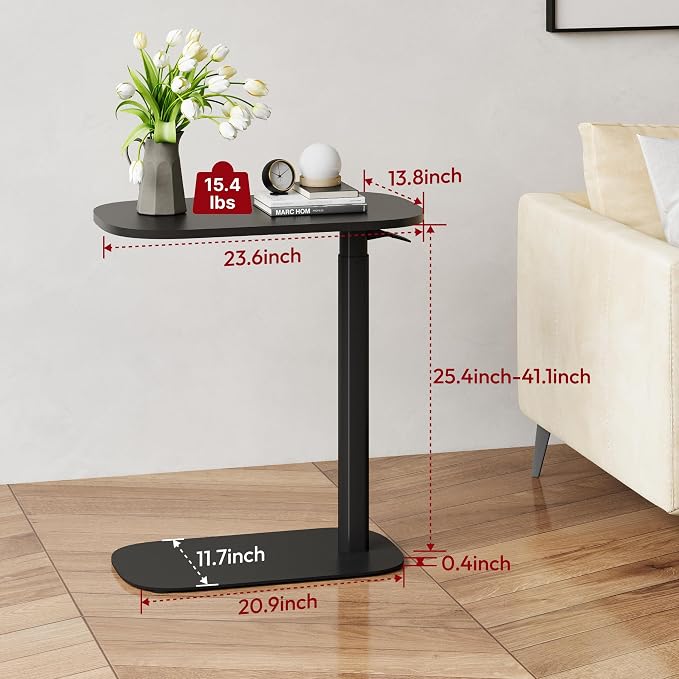 SANODESK Adjustable Overbed Bedside Table Pneumatic Adjustable Height Laptop Computer Standing Desk Cart with Tray, Hospital and Home Use(23.6" W x 13.8" D,Black)