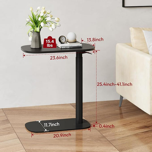 SANODESK Adjustable Overbed Bedside Table Pneumatic Adjustable Height Laptop Computer Standing Desk Cart with Tray, Hospital and Home Use(23.6" W x 13.8" D,Black)
