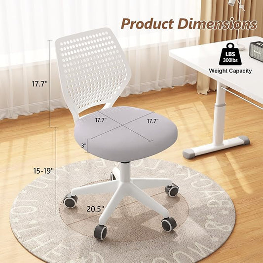 Small Office Chair with Wheels, Armless Desk Chair Height Adjustable Swivel Rolling Task Chair Breathable Mesh Ergonomic Computer Work Chair for Adult, Gray