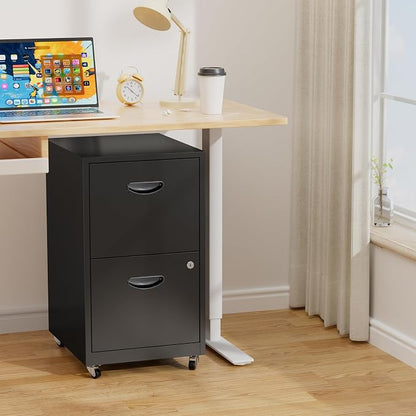 2 Drawer Rolling File Cabinet with Lock,Filing Cabinets for Home Office,Two Drawer File Cabinet, Mobile Under Desk File Cabinets, Printer Stand with Wheels Fit Letter/A4,Assembly Required
