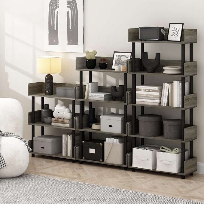 Furinno TURN-N-TUBE 4-Tier Display Shelf, Storage Shelves, Book Shelf, Open Shelves with Rounded Corner Top Edges, for Organization and Storage, Living Room, Home Office, French Oak