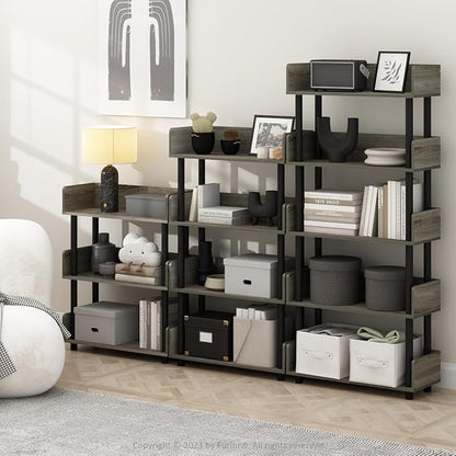 Furinno TURN-N-TUBE 4-Tier Display Shelf, Storage Shelves, Book Shelf, Open Shelves with Rounded Corner Top Edges, for Organization and Storage, Living Room, Home Office, French Oak