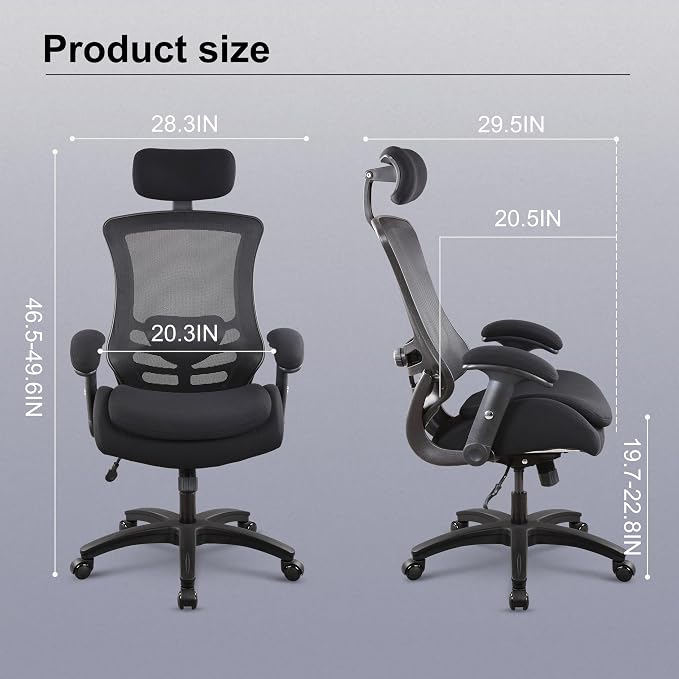 BOLISS Ergonomic Tall Office Chair with Double-Layer Seat Cushion, Desk Chair Adjustable Headrest, Adjustable Lumbar Support, Height Adjustable Flip-Up Arms
