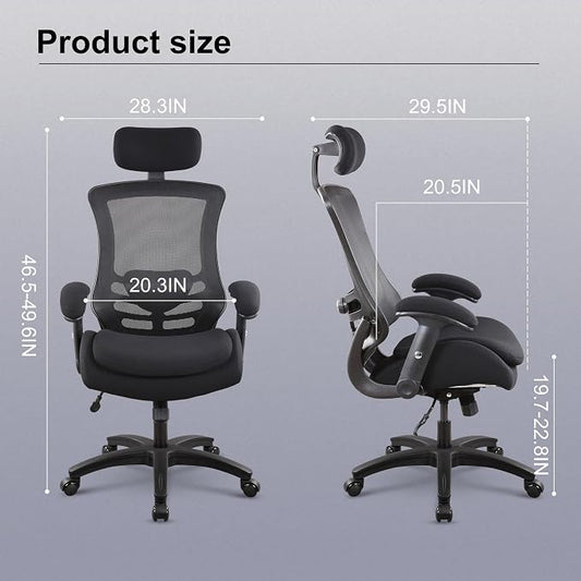 BOLISS Ergonomic Tall Office Chair with Double-Layer Seat Cushion, Desk Chair Adjustable Headrest, Adjustable Lumbar Support, Height Adjustable Flip-Up Arms
