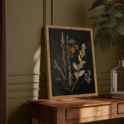 Framed Dark Botanical Wall Art Set of 3, Black Moody Floral Wall Decor Paintings, Dark Academia Decor, Vintage Flower Artwork Prints Pictures for Living Room Bedroom Bathroom 12x16 Inch