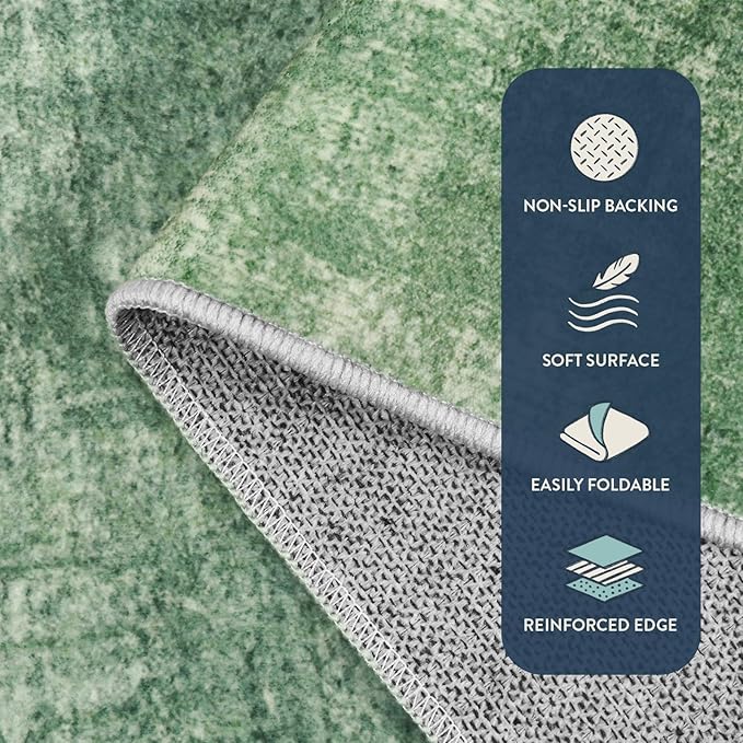 Lahome Abstract Green Round Rug 4ft Round Area Rug, Boho Washable Soft Rugs for Bedroom Circle Entryway Rug, Modern Ombre Non-Slip Carpet for Nursery Living Room Decor(4ft-Round,Green)