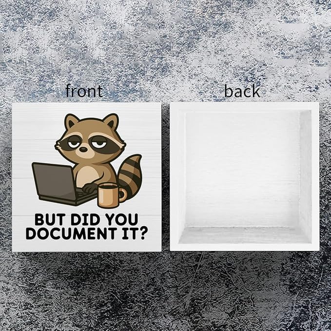 mmiishe Raccoon Gifts for Women But Did You Document It Desk Decor | Trash Panda Office Decor for Women Friend Girls Bestie Wooden Box Sign Bedroom Office Birthday Graduation Gift 5 x 5 Inches