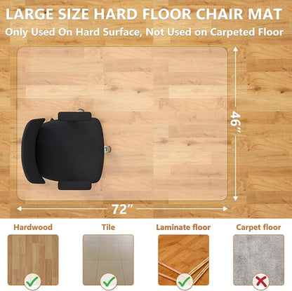Office Chair Mat, 46" x 72" Clear Computer Desk Chair Mat for Hardwood Floor, Easy Glide Plastic Mat for Under Office Chairs on Hardwood for Work & Home