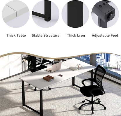 Bonzy Home 18FT Conference Table Set of 6, Modern Large Meeting Table Office Desks for 22 Person, Long Rectangle Table with Sturdy Metal Frame, 213" D x 64" W x 30" H, White