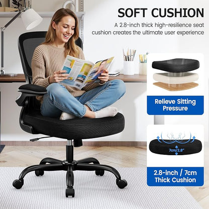 ALLGOD Office Chair Ergonomic Desk Chair, Breathable Mesh Desk Chair Comfy with Lumbar Support, Flip-up Armrests, Computer Chairs Comfortable for Home, Office, Work, Standard, 300Lbs