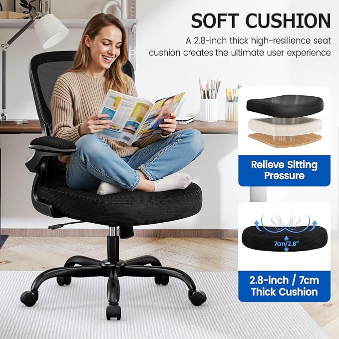 ALLGOD Ergonomic Office Chair, Breathable Mesh Ergonomic Desk Chair with Lumbar Support, Flip-up Armrests, Computer Chairs Comfortable for Home, Office, Work, Standard, 6 Pack