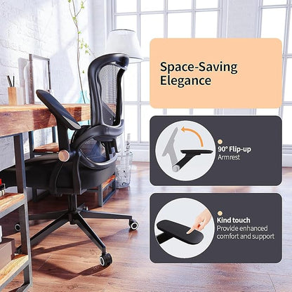 Ergonomic Office Chair - 350LB Comfy Desk Chairs with Adjustable Lumbar Back and Support, Mesh Computer Chairs with Wheels and Arms for Home Office, Study