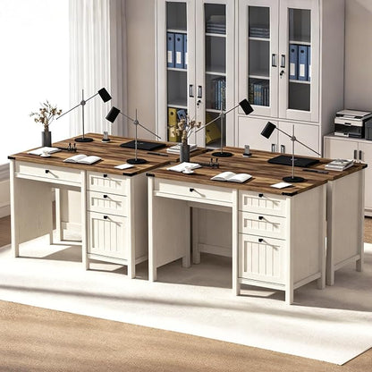 Farmhouse Executive Desk 45 inch Computer Desk with 4 Drawers, Smart Charging Station, Home Office & Study Room Essential for Remote Workers, Professionals & Students.Antique White