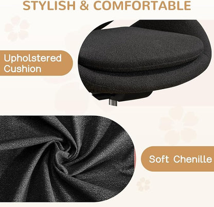 Furniliving Velvet Vanity Chair with Wheels, Adjustable Height Swivel Desk Chair& Lumbar Support, Armless Upholstered Makeup Chair for Bedroom Home Office Study Room (Black)