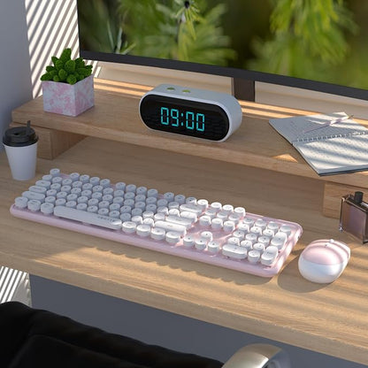 UBOTIE Colorful Wireless Keyboard and Mouse Combos, Retro Typewriter Floating Flexible Full-Sized Keys Computer Keyboard with Optical Mouse, 2.4GHz USB-A Connection for Windows Mac (Pink-White)