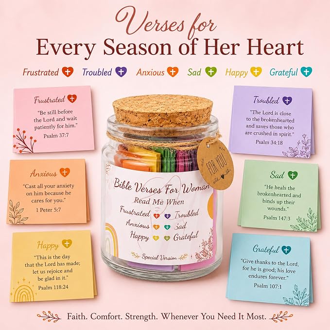 Bible Verses Jar for Women – Christian Gifts For Women, Color Coded Scripture Jar, Mothers Day Gifts For Mom