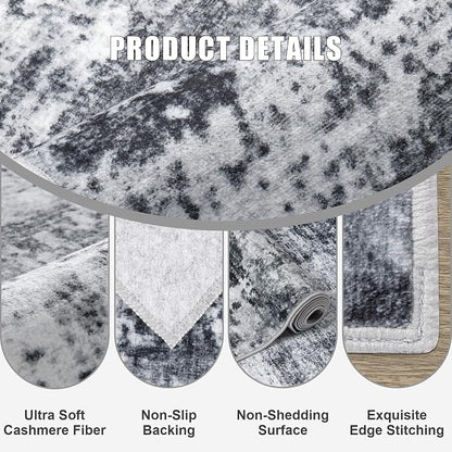2.6'x14' Runner Rug Washable Rug: Modern Abstract Soft Thin Runner Rug Dark Black