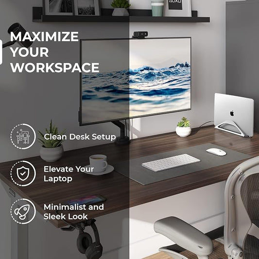 HumanCentric Vertical Laptop Stand for Desks in Silver Color, Upright Adjustable Holder to Dock Apple MacBook Stand, and Other Laptops to Organize Work & Home Office, Automatic Grip
