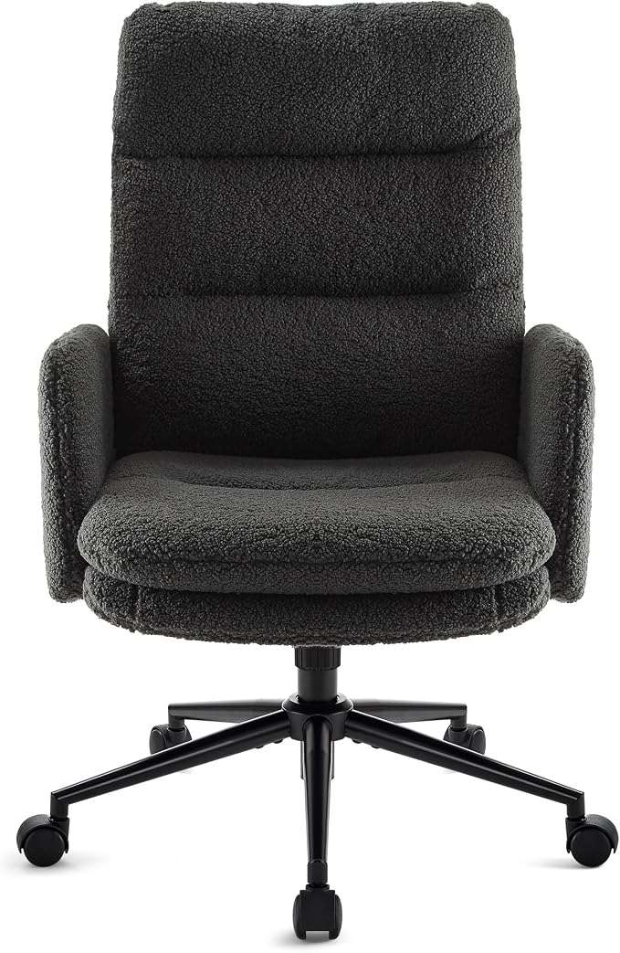 IWMH Swivel Office Desk Chair, High-Back Armchair with Wheels, Height Adjustable Home Office Chair with Armrests,Upholstered Computer Task Chair, Leisure Armchair Cashmere (Dark Grey)