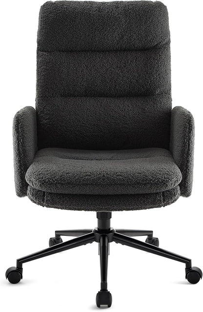 IWMH Swivel Office Desk Chair, High-Back Armchair with Wheels, Height Adjustable Home Office Chair with Armrests,Upholstered Computer Task Chair, Leisure Armchair Cashmere (Dark Grey)