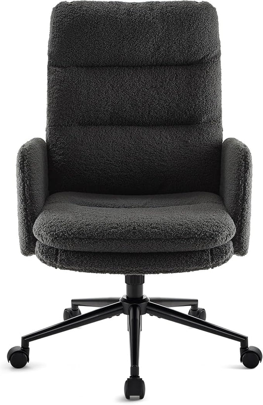 IWMH Swivel Office Desk Chair, High-Back Armchair with Wheels, Height Adjustable Home Office Chair with Armrests,Upholstered Computer Task Chair, Leisure Armchair Cashmere (Dark Grey)