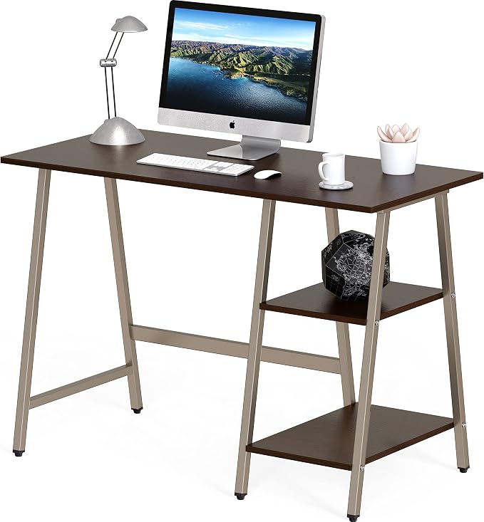 SHW 43-Inch Home Office Trestle Computer Desk with Open Storage Shelves, Espresso