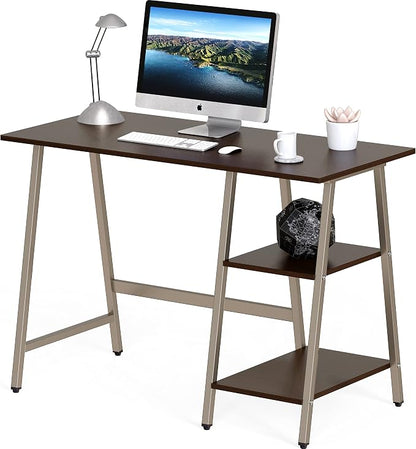 SHW 43-Inch Home Office Trestle Computer Desk with Open Storage Shelves, Espresso