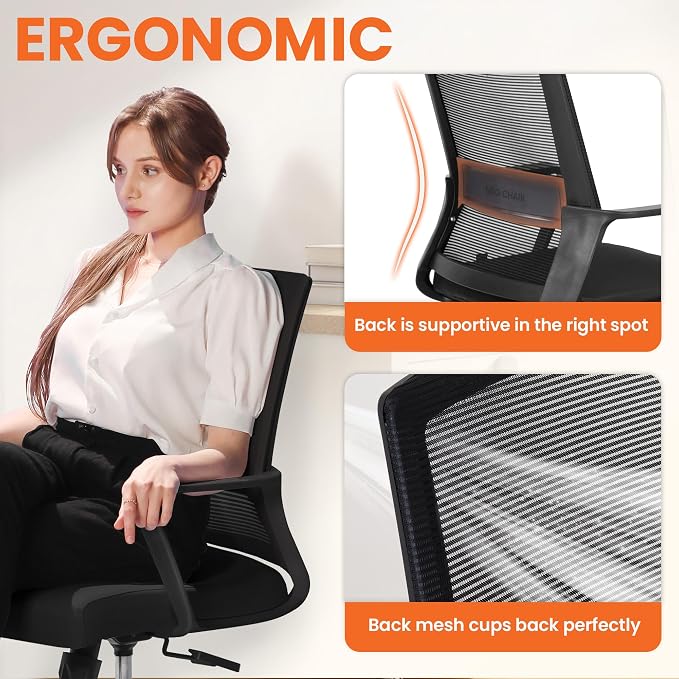 NEO CHAIR Office Desk Chair Gaming Computer Chair Ergonomic Mesh Mid Back with Rolling Wheels Lumbar Support Comfy Swivel Adjustable for Home (Black)