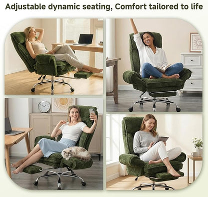 Criss Cross Office Chair, Cloud Desk Computer Chair with 5-Position Adjustable Armrests&Headrest Cat Perch &Cross Legged Sitting, Executive Vanity Chair Wide with FootRest, Reclining Desk Chair Green