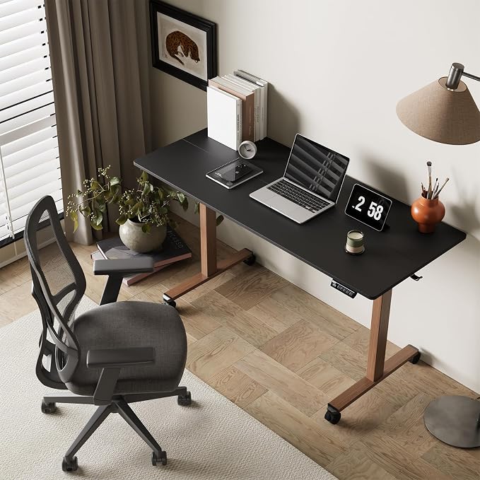 Monomi Electric Standing Desk 55x24 Inches, Height Adjustable Desk with Memory Preset, 4 Locking Casters & Headphone Hook, Anti-Collision, Two-Piece Ergonomic Computer Desk for Home Office, Black