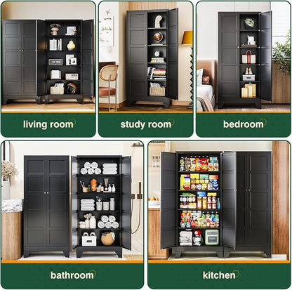 Letaya 72" H Metal Storage Cabinet with 2 Doors and 4 Shelves,Tall Kitchen Pantry Cabinets,Utility Pantry Organizers for Cupboard/Dining/Bathroom/Home Office/Garage (Black, 72" H x 18" D x 33.5" W)