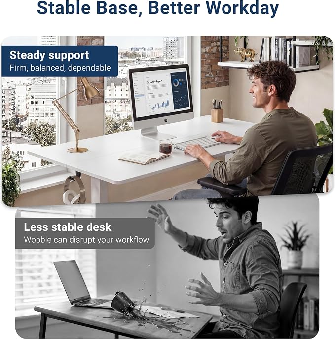 Techni Mobili 48” W Electric Standing Desk, Height Adjustable Sit-to-Stand Desk with 3 Memory Presets and Dual Accessory Hooks, Computer Workstation for Home or Office (White)