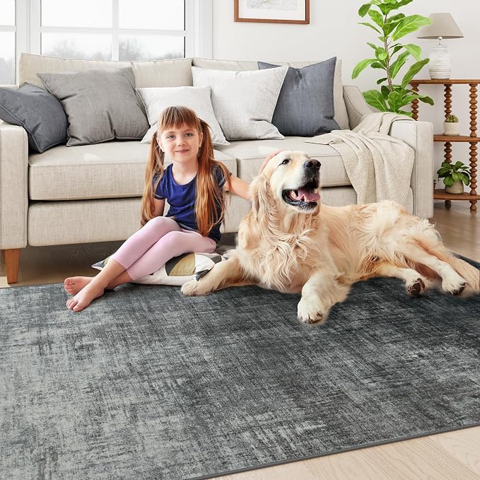 Lahome Black 8x10 Area Rugs for Living Room, Boho Rugs for Bedroom Soft Dining Room Rug, Modern Abstract Ombre Non-Slip Low-Pile Throw Carpet for Playroom Home Office(8'x10',Black and White)