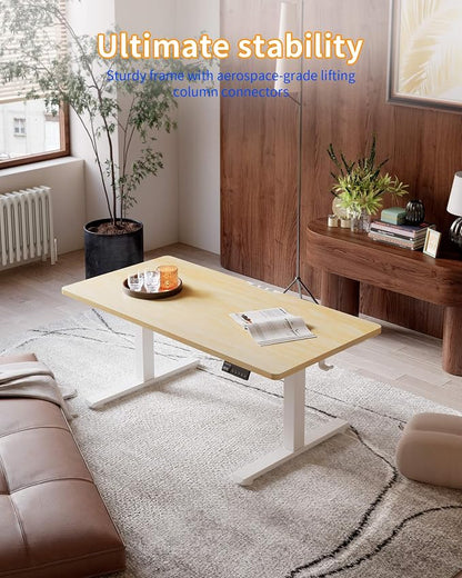 YIHAYO One-Piece Low Height Adjustable Desk, Lifts 18.1-28.3 Inches, Electric Standing Desk for Short People, 32 x 24 Inches Computer Table with Splice Board for Home Office, Natural