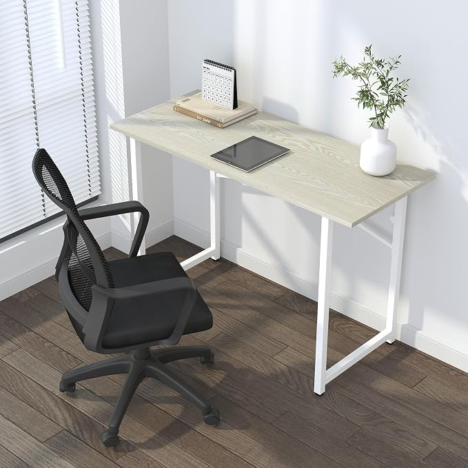Lutown-Teen 47 inch Folding Desk, Writing Gaming Computer Camping Table, No Assembly Required Home Office Desk, Natural and White
