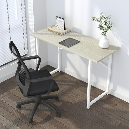 Lutown-Teen 47 inch Folding Desk, Writing Gaming Computer Camping Table, No Assembly Required Home Office Desk, Natural and White