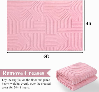 Pauwer Pink Area Rug for Girls Bedroom 4x6 Soft Fluffy Non Slip Machine Washable Rugs Arch Modern Indoor Mat Fuzzy Floor Carpet for Kids Nursery Living Room Dorm Playroom Dining Baby Home Decor