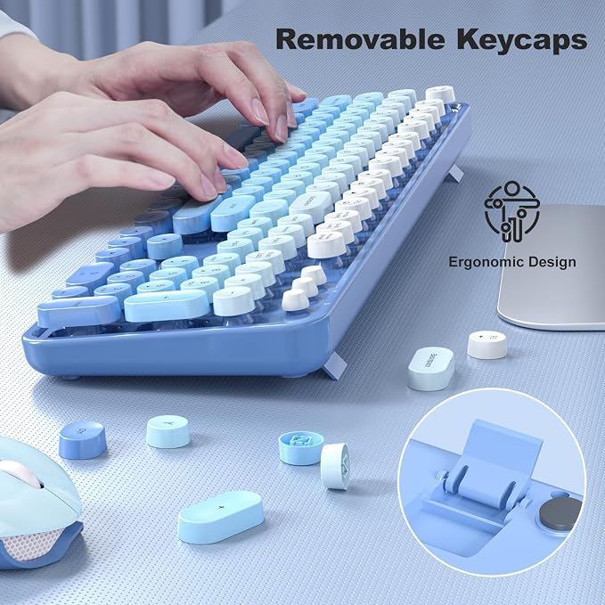 MOFII Wireless Keyboard Mouse Combo, Typewriter Full Size Keyboard with Number Pad and 2 in 1 USB Connected Mouse for PC Computer Laptop Desktop Windows (Blue Colorful)