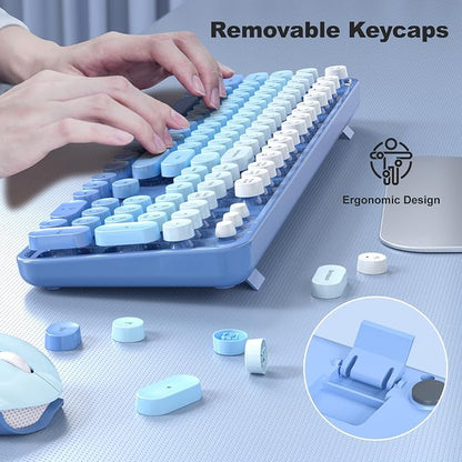 MOFII Wireless Keyboard Mouse Combo, Typewriter Full Size Keyboard with Number Pad and 2 in 1 USB Connected Mouse for PC Computer Laptop Desktop Windows (Blue Colorful)