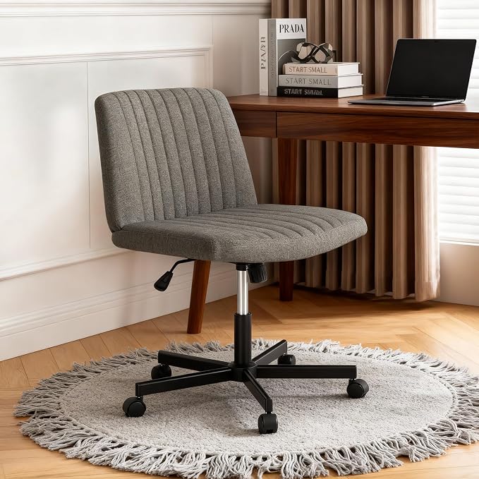 FDW Criss Cross Chair with Wheels Cross Legged Office Desk Modern Swivel Height Adjustable Wide Seat Computer Task Vanity Chair Comfy Fabric Armless Seating for Home Office