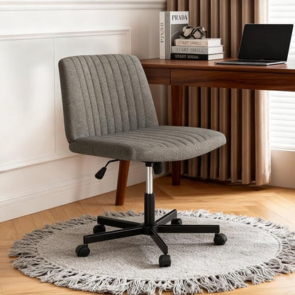 FDW Criss Cross Chair with Wheels Cross Legged Office Desk Modern Swivel Height Adjustable Wide Seat Computer Task Vanity Chair Comfy Fabric Armless Seating for Home Office