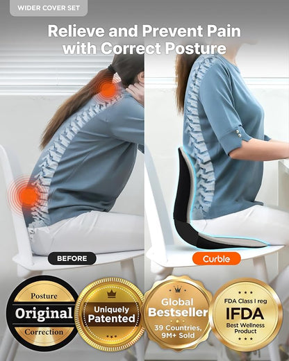 curble Wider – Ergonomic Desk Chair Seat Cushion, Everyday Passive Posture Trainer for Work from Home, Office & Car, Breathable Lumbar Support (Grey)