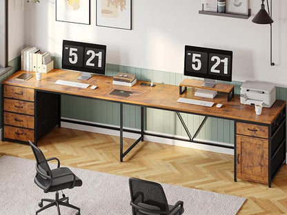SEDETA L Shaped Desk, 63'' Corner Desk with 5 Drawer & Power Outlet, Larger Home Office Desk or Gaming Desk, L Shaped Corner Desk with Monitor Shelf, Storage Cabinet, Rustic Brown