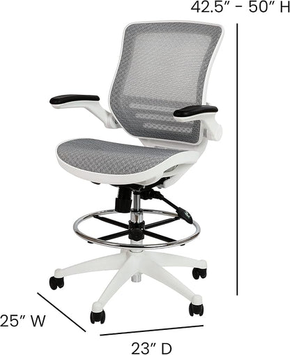 Flash Furniture Waylon Mid-Back Swivel Office Chair with Adjustable Foot Ring and Seat Height, Ergonomic Mesh Chair with Armrests, Gray/White
