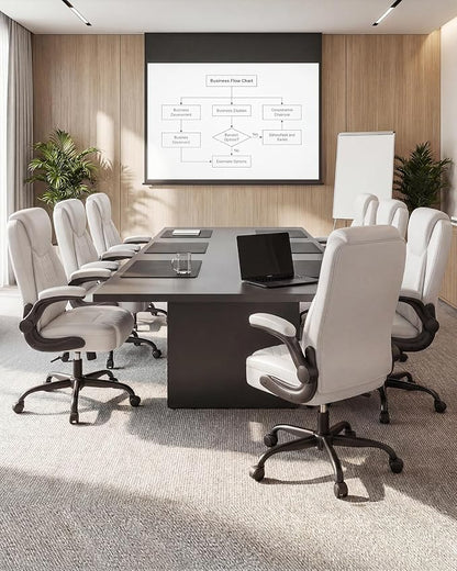 COMHOMA Mid-Back Office Chair, Ergonomic PU Desk Chair with Flip up Arms, Small Computer Gaming with Comfy Lumbar Support,Rocking Function,Sturdy Metal Base, White