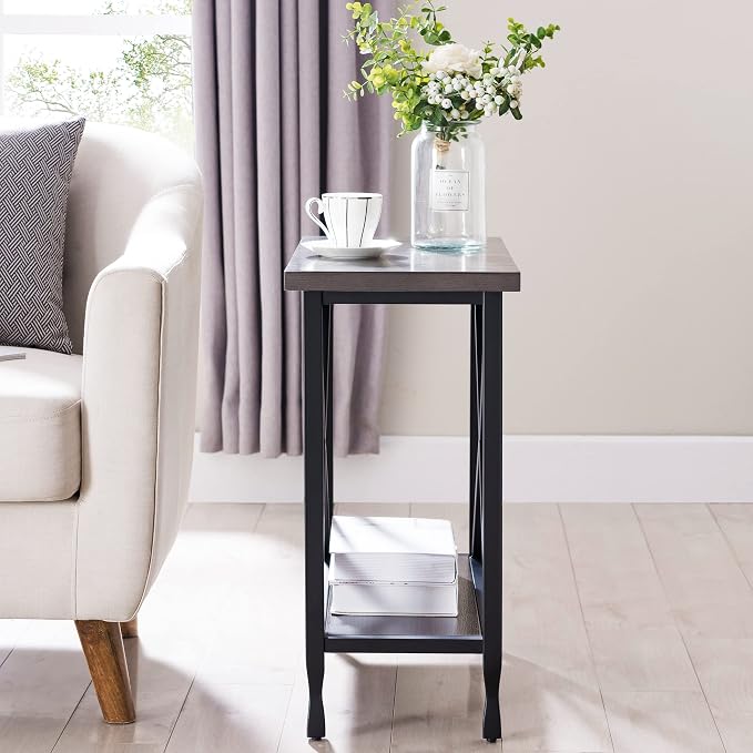 Leick Home 23005 Chisel & Forge Narrow Side Recliner Table with Shelf, Smoke Gray and Matte Black