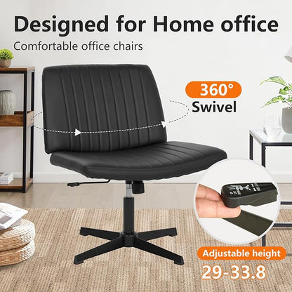 FDW Criss Cross Chair Armless Cross Legged Office Desk Chair Adjustable Swivel Ergonomic Gaming Chair No Wheels Backrest with Wide Seat Native Sponge Computer Task Vanity Chair for Home Office,Black
